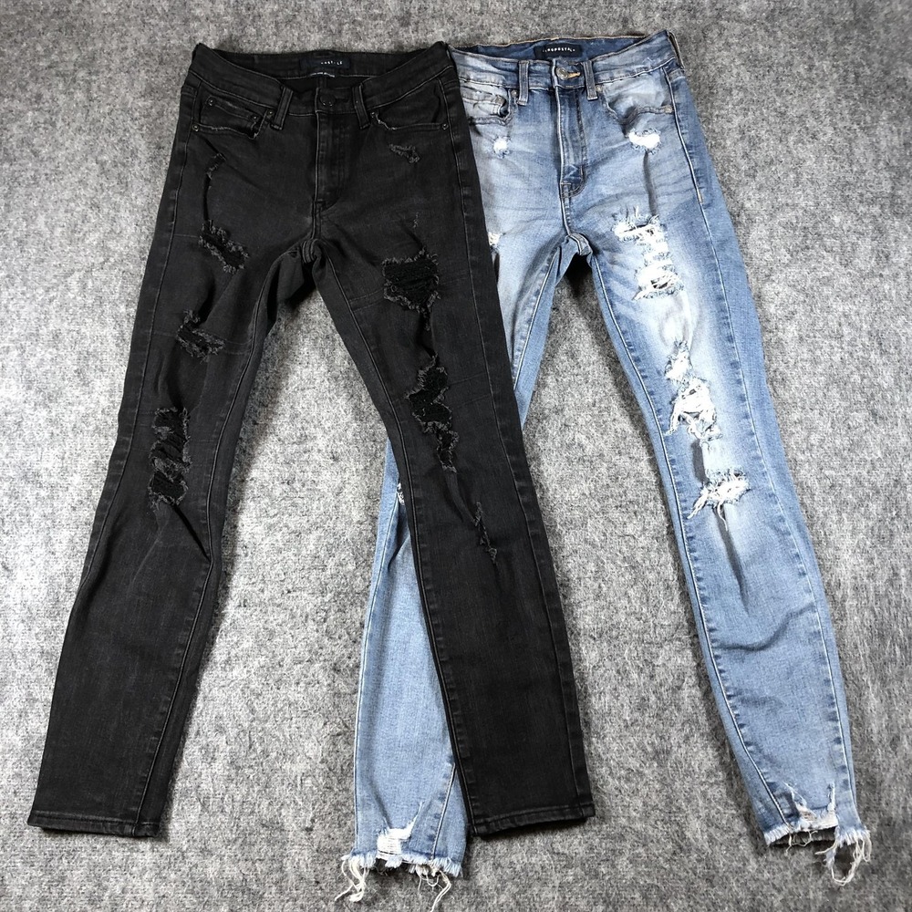 Aeropostale High Rise Jegging Jeans Womens 4 Lot 2 Distressed Denim Black‎ Blue